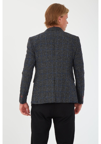Sposo 5135 Dar Kalıp Kareli Füme Erkek Blazer Ceket Füme