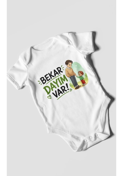 Morivokids Bekar Dayım Var Kısa Kollu Bebek Body %100 Pamuk Beyaz