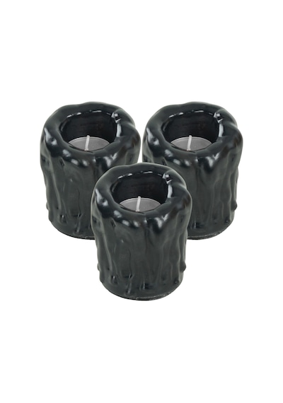 Mumluk Şamdan 3 Adet Tealight Uyumlu Üçlü Orta Erimiş Mum Model - Siyah