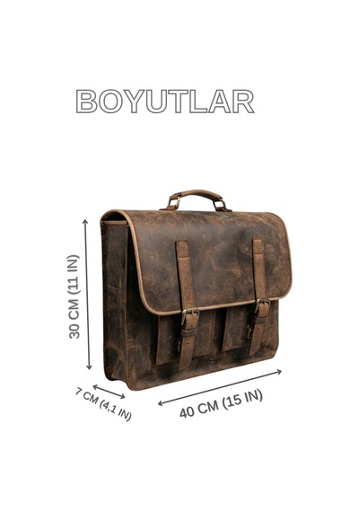 Huggy Craft Mihmander Hakiki Deri Laptop Ve Evrak Çantası - El Yapımı Vintage Postacı Çantası Kahverengi