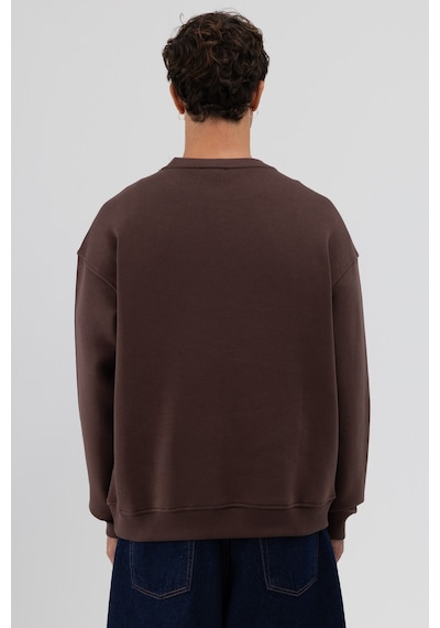 Vamos Basic Bisiklet Yaka Oversize Sweatshirt Kahve