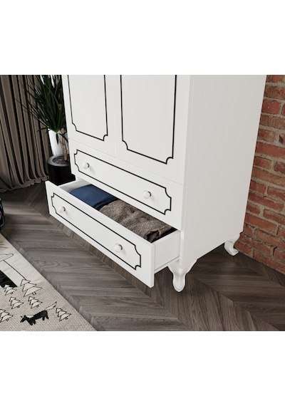 Stil 2 Kapaklı 2 Çekmeceli Modern Gardırop, Elbise Dolabı