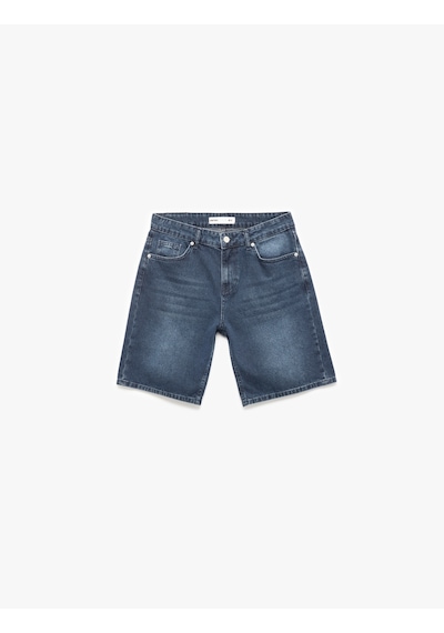 Koton Normal Bel Pamuklu Bermuda Oversize Jean Şort Koyu İndigo 5sam40159nd İndigo