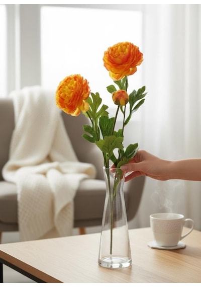 Yapay Çiçek Şakayık Çiçeği Somon Renk 2 Çiçek 1 Tomurcuk 50cm Turuncu
