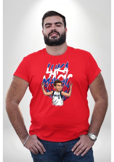 Angemiel Luka Luka Doncic Basketboll Dallas Kırmızı Büyük Beden Erkek Kadın Unisex Basic Ön Baskılı Tişört Kırmızı