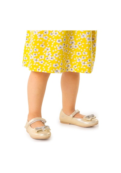Kiko Kids Papyon Taşlı Cırtlı Kız Çocuk Babet Ayakkabı 254 Altın 001