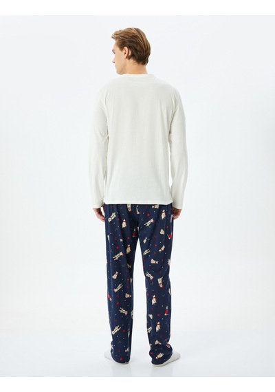 Koton Yılbaşı Temalı Uzun Kollu Örme Pijama Takımı Mavi Desenli 5wlm40035mk Mavi