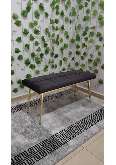 Özcan Metal Gold Metal Ayaklı Metal Kasalı Bench Mutfak Salon Antre Yatak Odası Balkon Puf Bank Antrasitgri