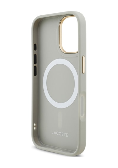 Apple Uyumlu iPhone 17 Kılıf Lacoste Lisanslı M-safe Özellikli Champs Elysees Pu Deri Tasarımlı Kapak Gri Gri