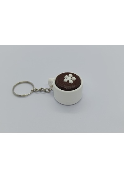 Marshmallow'lu Clicker Kahve Anahtarlık Beyaz - Kahverengi