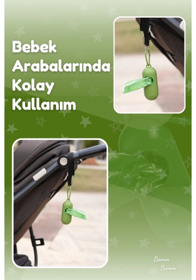 Bamm Bamm Kirli Bebek Bezi Çöp Poşeti Çanta Boy Taşıma Çantası Yeşil