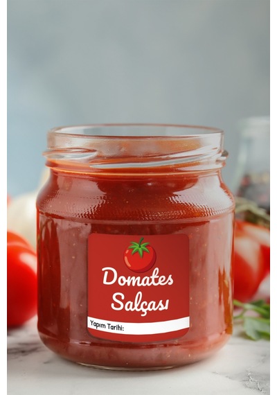 Domates Biber Salça Kavanoz Etiket Sos Etiketleri, Menemenlik Kahvaltılık Sos Etiket 4x4 88 Adet Çok Renkli