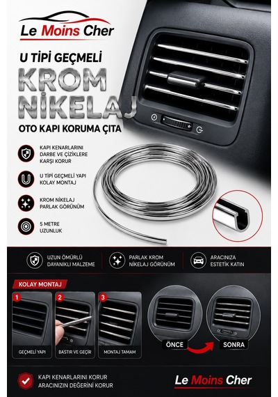 Chevrolet Epica Ls Krom U Tipi Geçmeli 5 Metre Oto Kapı Kenar Koruyucu Fitil