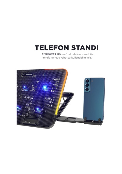 Sıxpower R9 6 Fan Rgb Işıklı Telefon Tutuculu Notebook Soğutucu