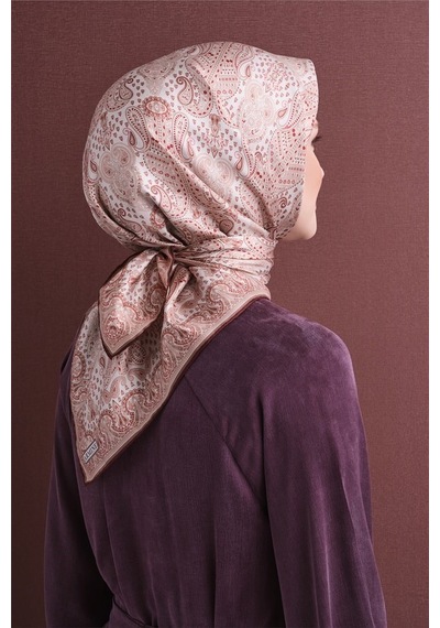 Armine İpek Eşarp 2027 Kış - 9631-02 Ekru Kırmızı Sura