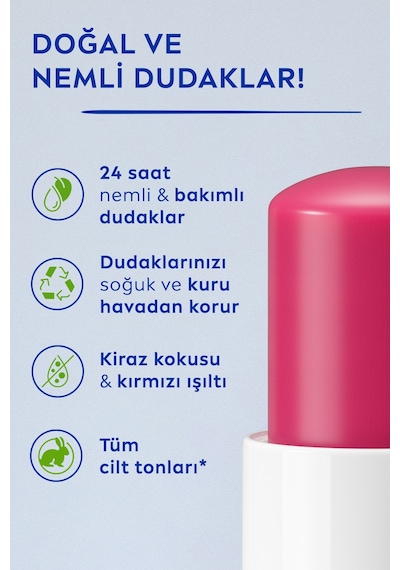 Kiraz Dudak Bakım Kremi 4.8gr, Nemlendirici, Hafif Kırmızı Işıltı, Dudak Parlatıcısı