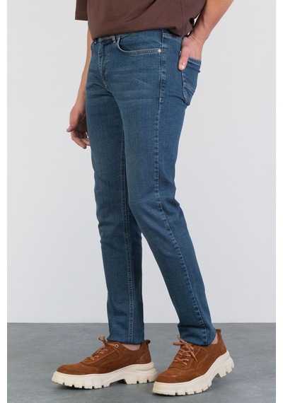 HLT Jeans Erkek Okyanus Mavisi Slim Fit Dar Paça Likralı Jean Kot Pantolon Hlthe001958 Mavi