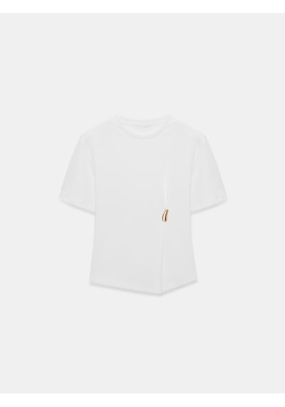 Dilvin 32445 Aksesuar Detaylı Basic T-shirt-beyaz Beyaz