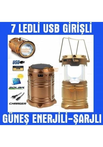 Güneş Enerjli Solar Şarjlı Kamp Lambası 1 W+6 Led 5800t Çok Renkli
