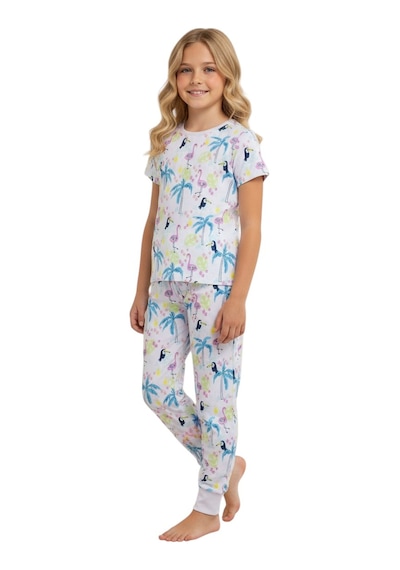 Flamingo Desenli Kısa Kol Kız Çocuk Pijama Takım Pembe