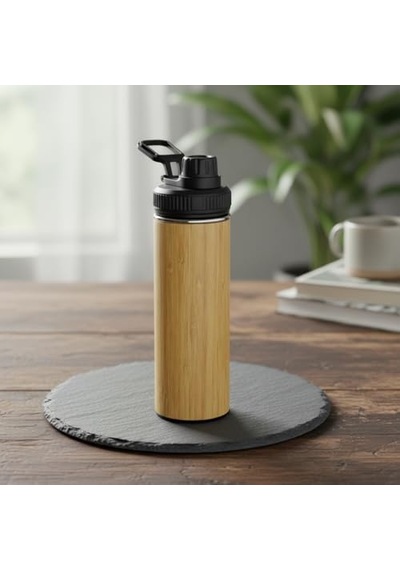 450 Ml Bambu Kaplama Tabanlı Mat Siyah Çelik Termos - Sıcak Ve Soğuk Tutucu Sızdırmaz Seyahat Bardağı Mug Açık Beyaz