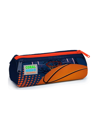 Coral High Kids Turuncu Lacivert Basketbol Desenli Üç Bölmeli Kalem Çantası 22066