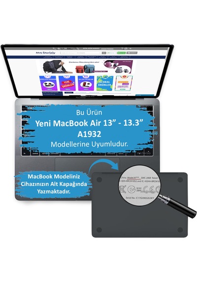 Apple Uyumlu MacBook Air Kılıf Hardcase Touch Id A1932 2018/2019 Outdoor Sc Siyah