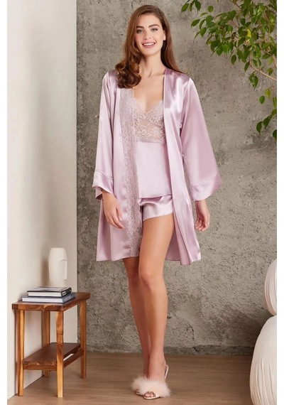 Pierre Cardin 7015 Kadın Dantelli Saten 4'lü Set-rose