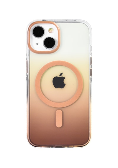 Apple Uyumlu iPhone 13 Kılıf Kablosuz Şarj Özellikli Şeffaf Transparan Renk Geçişli Toros Kapak Gold