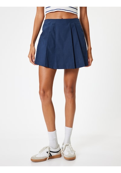 Koton Mini Şort Etek Pileli Standart Bel Slim Fit Pamuklu Lacivert 4sal70131ıw Lacivert