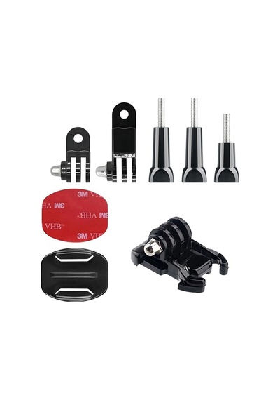 Gplus Bs08yvh 8 Parça Flat Zemin Düz Yüzey Vidalı Hızlı Tak 3 Yollu Aksiyon Kamera Uyumlu 3m Yapışkan Motor Kask Bağlantı Seti Siyah