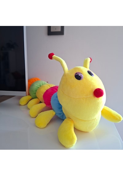 Merty Avm 50 Cm Büyük Rengarenk Peluş Tırtıl - Dolgun Yapılı Bebek Uyku Arkadaşı & Yatak Süsü