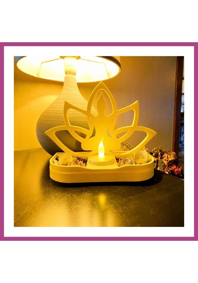 Gees Global 3d Baskı Lotus Buda Mumluk - Dekoratif Tealight Mumluk-sarı Gbzs