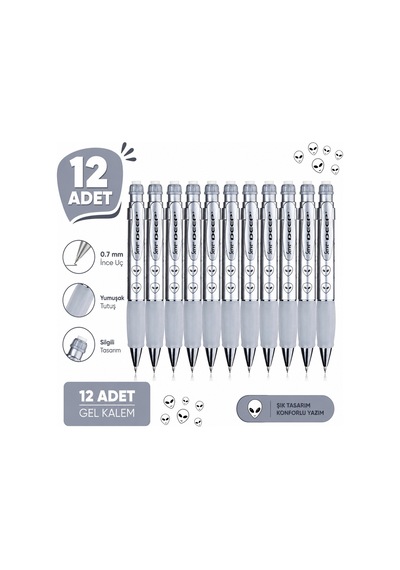 Versatil Kalem Deep 0.7 Mm Metalik Gri Uzaylı 12'li Paket