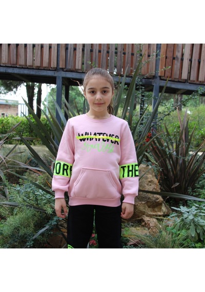 Milenawear by Milena Baskılı Bisiklet Yaka Kalın Kız Çocuk Alt Üst Takım Pembe Siyah Pembe - Siyah