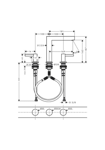 Hansgrohe Finoris Lavabo Bataryası 3 Delikli 160 Bas-Aç Gider Seti Krom 76034000