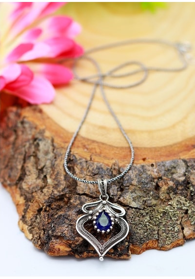Safir Taşlı Damla Model Telkari Gümüş Kolye 201020479 (530857456)