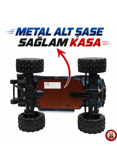 Oyuncak 2.4 Ghz Uzaktan Kumandalı Rc Arazi Arabası 40 Km/sa Hız 4x4 Çekiş Metal Şase Rc390 Motor Şarjlı Led Işıklı Gaz Ve Direksiyon Hassasiyetli Mavi