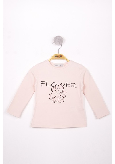 Toontoy Kids Toontoy Kız Çocuk Flower Baskılı T-shirt Pudra
