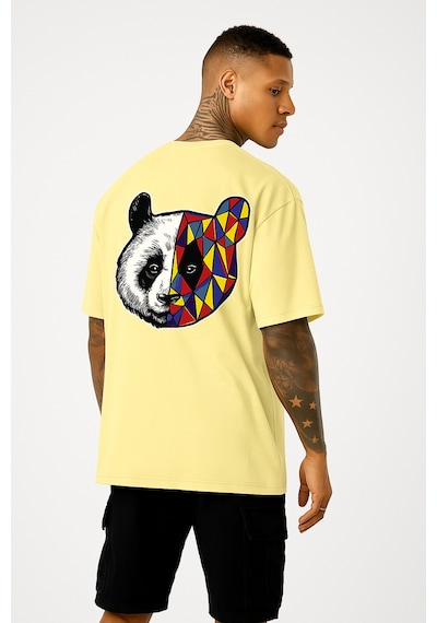 Panda Baskılı Oversize Siyah T-shirt Sari