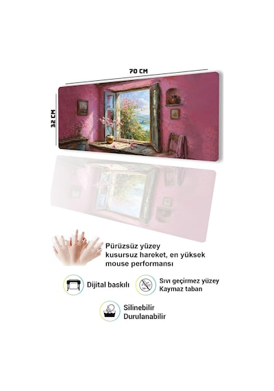 Sonictouch Klavye Mousepad 32x70cm Dikişsiz Pürüzsüz Sıvı Geçirmez Kaymaz Taban Pembe Huzur