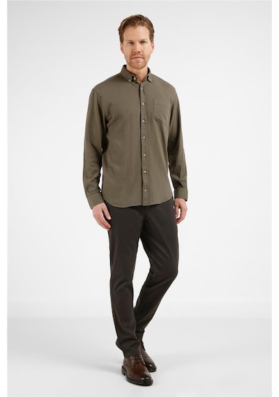 İmza Haki Düğmeli Yaka Uzun Kol Cepli Slim Fit Pamuk Gömlek 1004255213 L