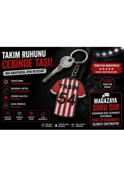 İsimli Taraftar Anahtarlık , Kişiye Özel - Hediyelik İsimli Forma Araç Anahtarlık - İsimli Kırmızı B