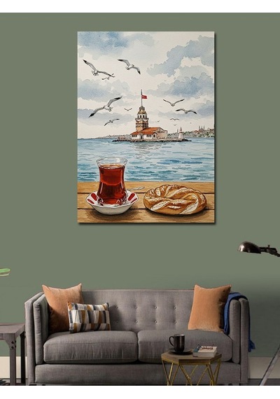 Kanvas Tablo Kız Kulesi Ve Türk Çayı 100cmx140cm