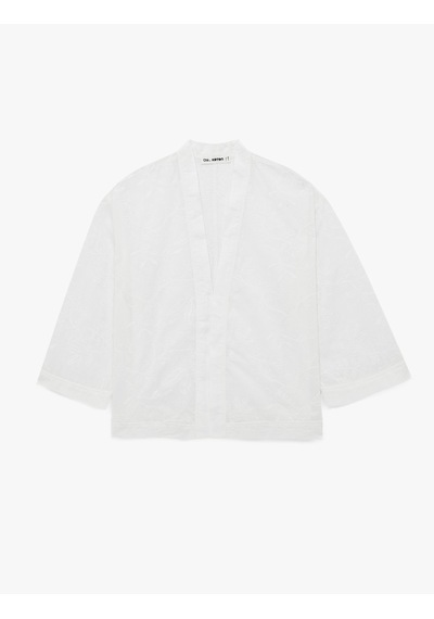 Koton Pamuklu V Yaka 3/4 Kol Nakışlı Kimono Beyaz 6sal50005ıw