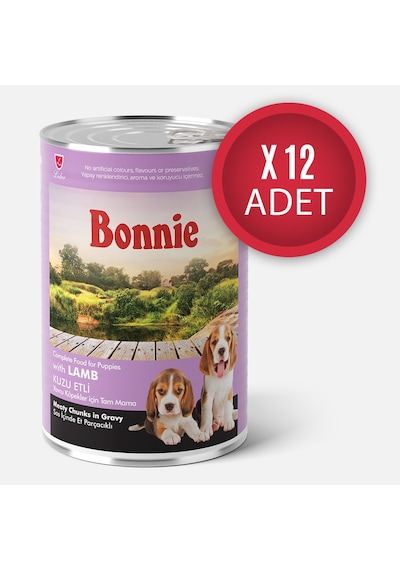Bonnie Kuzu Etli Sos İçinde Et Parçacıklı Yavru Köpek Konservesi 400g X 12 Adet