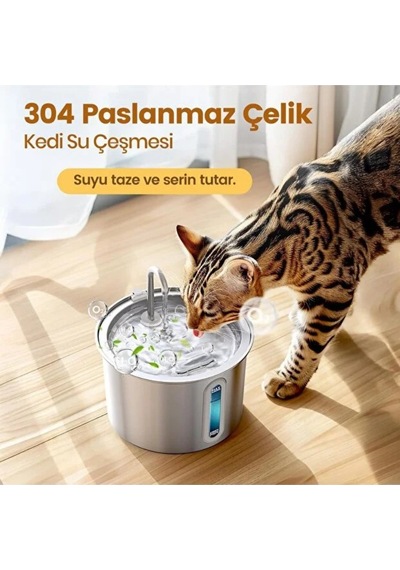 5 Adet Evcil Hayvan Su Pınarı Paslanmaz Çelik 2.2 Litre