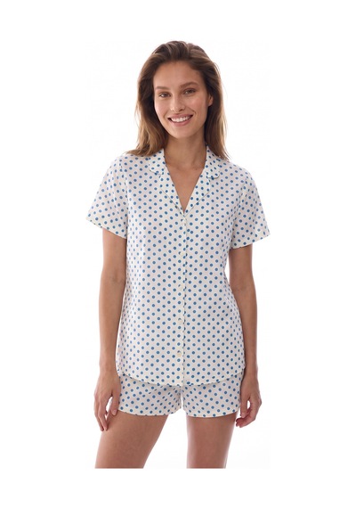 Penti Ekru Blue Dots Gömlek Şort Pijama Takımı Ecru