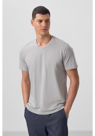 Standart Fit Basic V Yaka 3lü Paket Taş-tarçın-kaktüs Erkek T-shirt - 87912 Tarçın