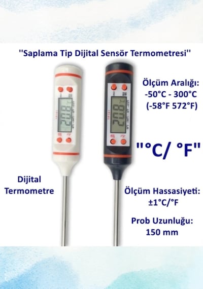 Dijital Lcd 3 Adet Siyah Renk Gıda Yemek Termometresi Yemek Isı Ölçer Pil Hediyeli